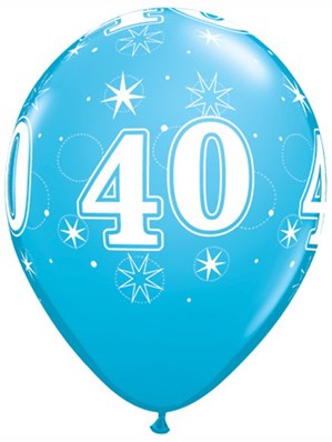 Age 40 Sparkle Robin's Egg Blue 11" Latex Balloons 6pk