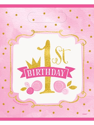 Pink & Gold 1st Birthday Party Bags 8pk