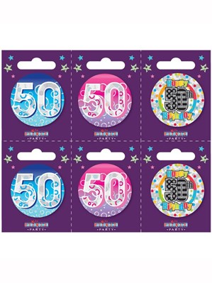 Small 50th Birthday Badges 6pk